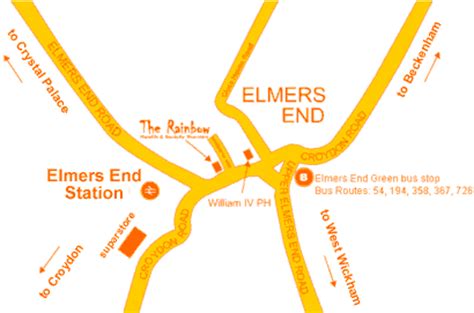 Big yellow elmers end  Elmers End is an area of south-east London, England, within the London Borough of Bromley, Greater London and formerly part of the historic county of Kent